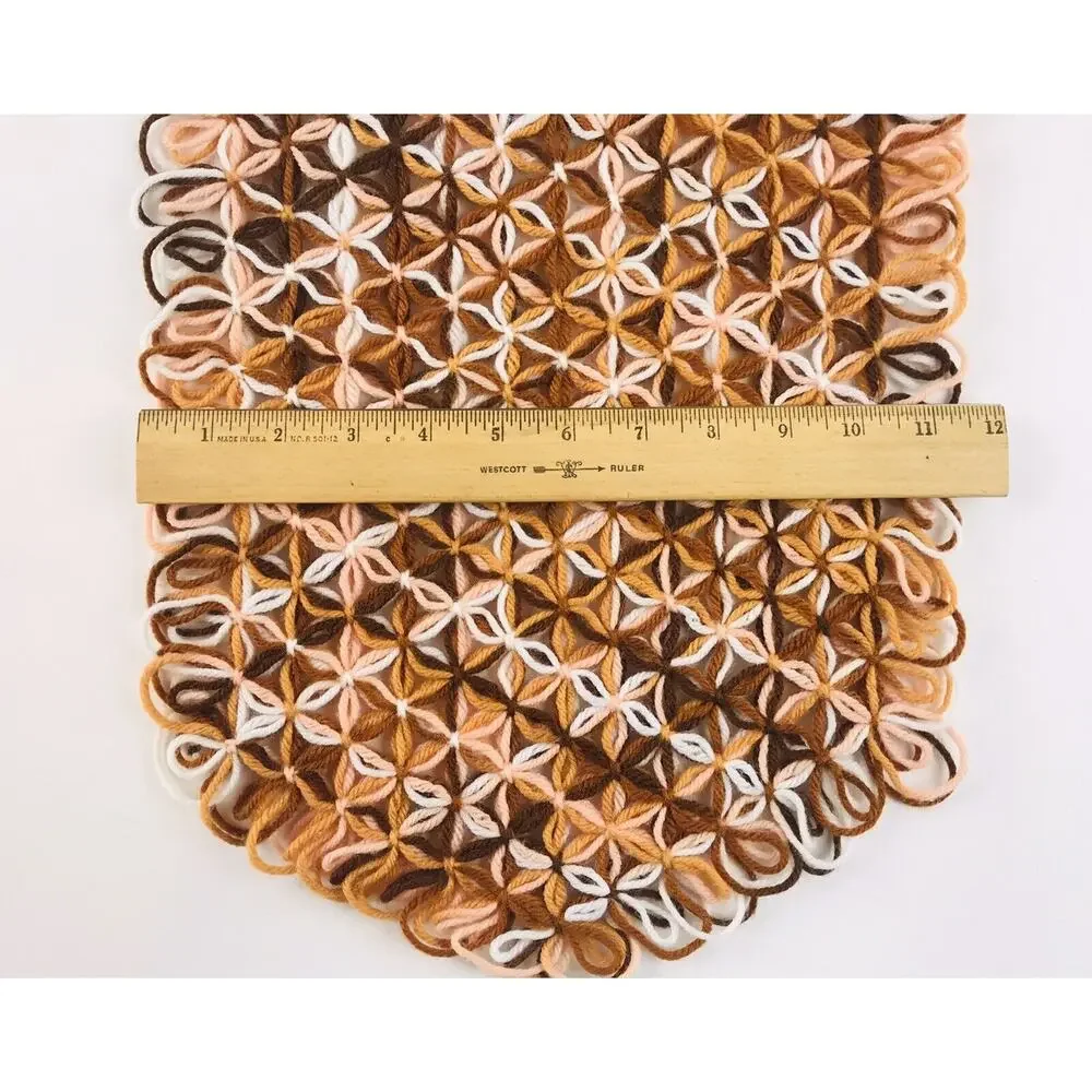 Vintage Handmade Loom Crochet Placemats Yarn Trivet Rust & Peach Colored Set 5